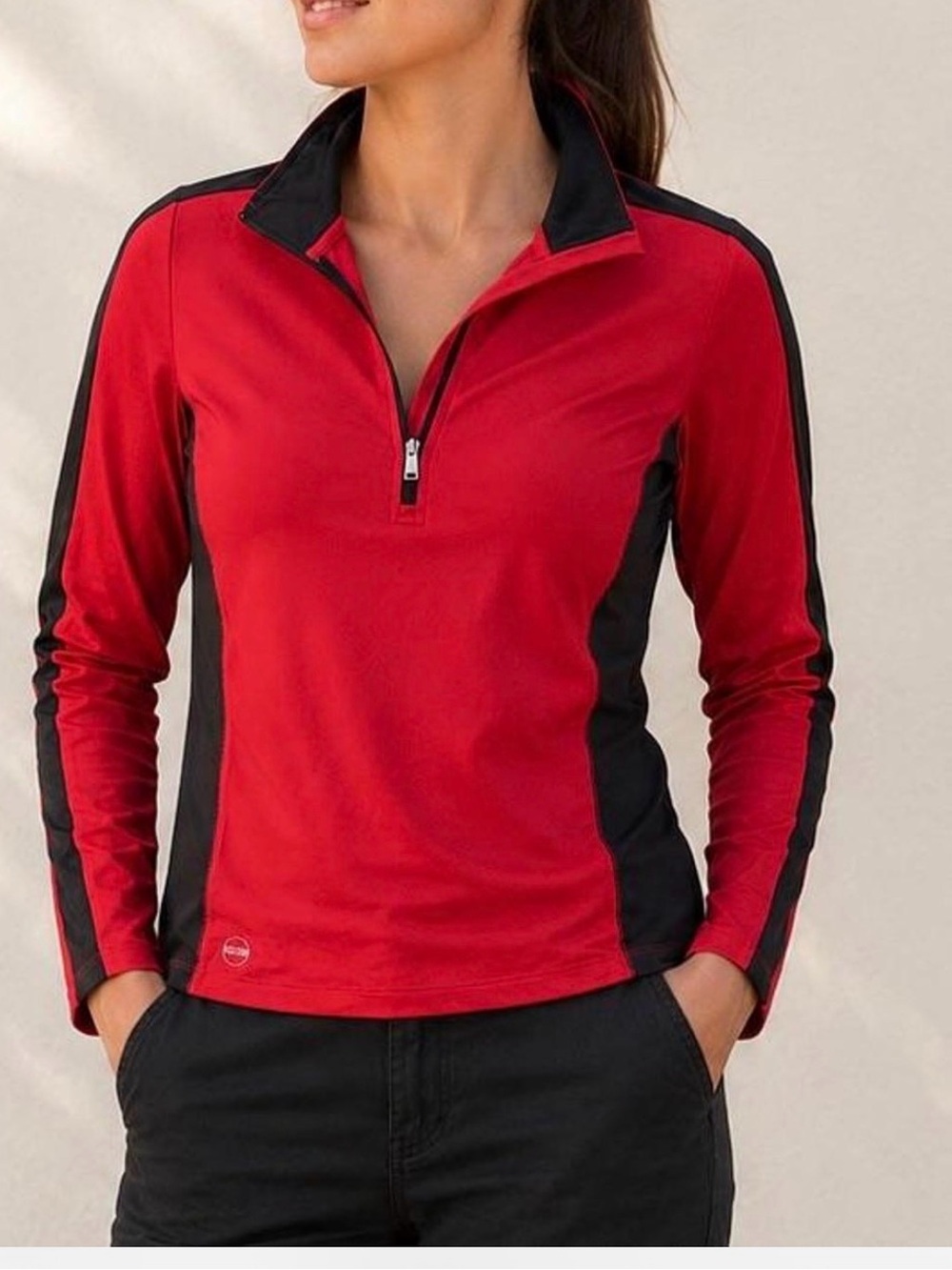 Lauren Ralph Lauren Red and Black Quarter-Zip Performance Top